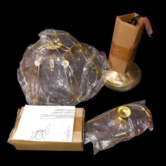 VINTAGE POINSETTIA & RIBBONS HOLLY GARLAND GLASS PANEL TOUCH LAMP NIB - Picture 2 of 5